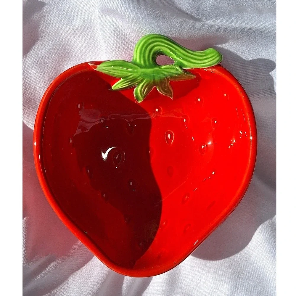 Vtg Pier One Japan Ceramic Strawberry Bowl Fruit Shaped Dish Cottagecore Decor